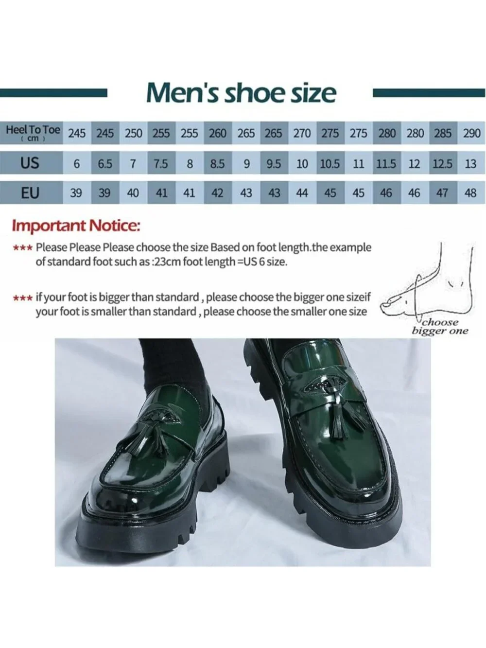 Men's Green Patent Leather Loafers Chunky Heel Tassel Slip On Dress Shoes